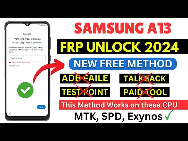 SAMSUNG A13 FRP BYPASS NEW FREE METHOD 2024 | A13 FRP UNLOCK ONE CLICK