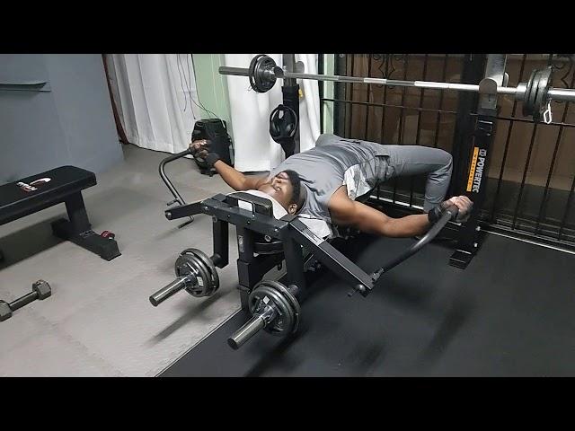 Powertec workbench with chest fly attachment in action!