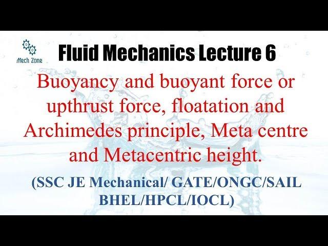 Fluid Mechanics lecture 6: Buoyancy and floatation for GATE, ESE and PSU