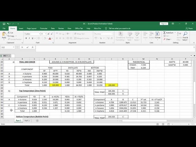 Multicomponent Distillation Calculation |  Finding minimum stages, Nm for Total Reflux