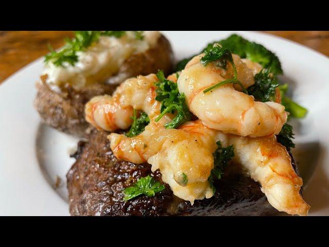 Tender Moose Steak And Home Caught Prawns