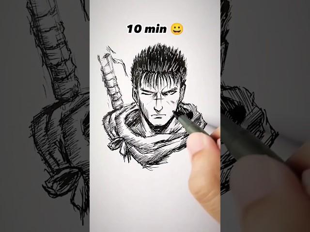 How to Draw Guts | Berserk in 10sec, 10mins, 10hrs  #shorts #anime #drawing