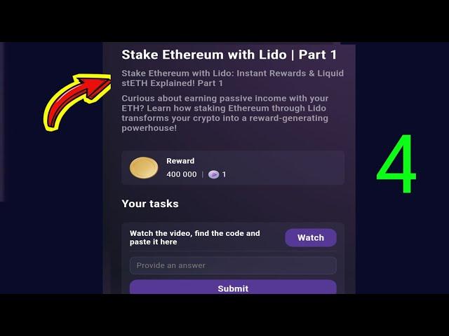 Stake Ethereum with Lido | Part 1 | Tapswap Video Code