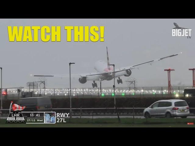 American 777 insane landing at London Heathrow!