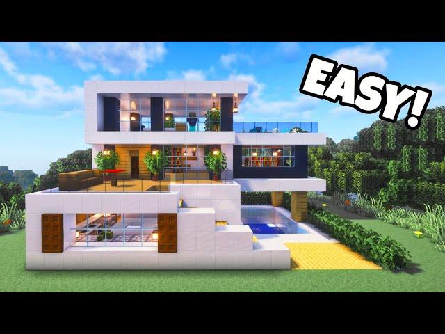 How to make Easy Modern House with Pool in Minecraft!!