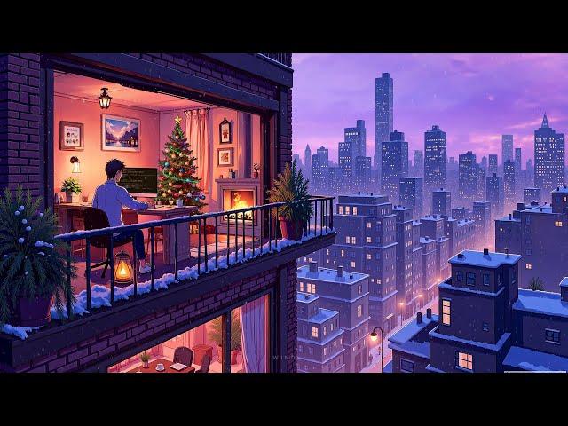 november  cozy lofi music for good mood  christmas lofi music with snowfall & crackling fireplace