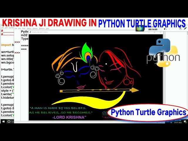 LORD KRISHNA DRAWING USING PYTHON TURTLE GRAPHICS | KRISHNA JI DRAW IN PYTHON TURTLE & SOURCE CODE