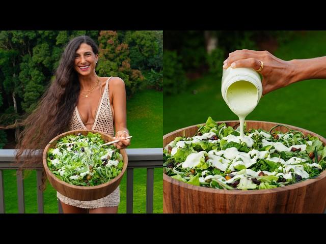What I Ate for Dinner  Mediterranean Salad + Mint Lime Tahini Dressing ‍🟩 Best Raw Vegan Recipe 🫒