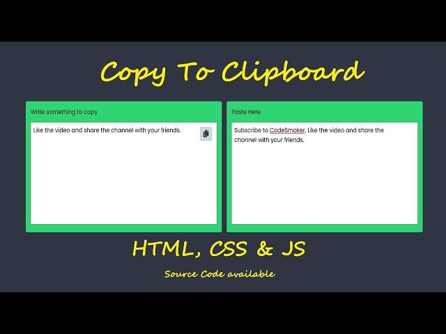 Copy Text to Clipboard using HTML, CSS & JS - @CodeSmoker