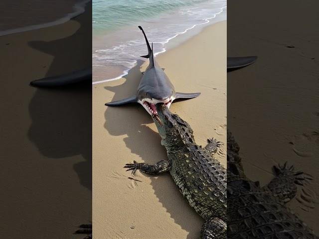 Giant Shark Leaps from Water to Hunt Crocodile on the Sand!