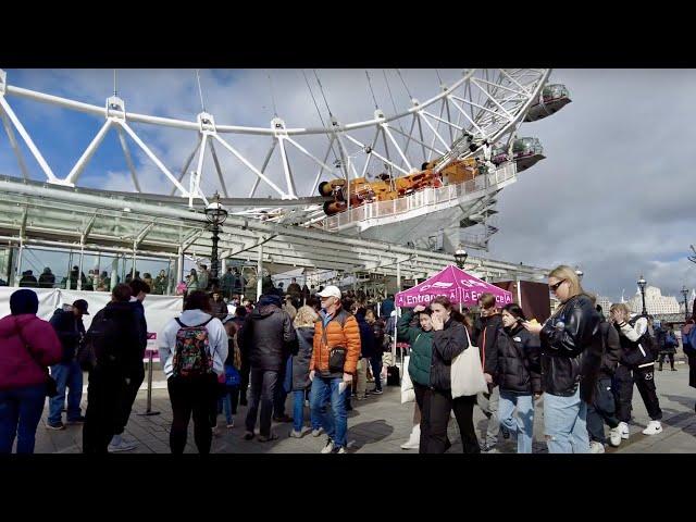 4K  London Eye South Bank Walking Tour to London Bridge