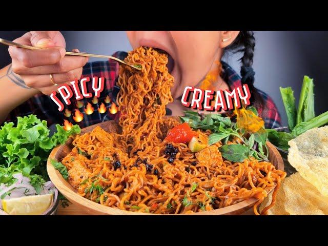 COOKING & EATING SPICY & CREAMY KOREAN STYLE NOODLES AT HOME EATING EXTREMELY SPICY NOODLES MUKBANG