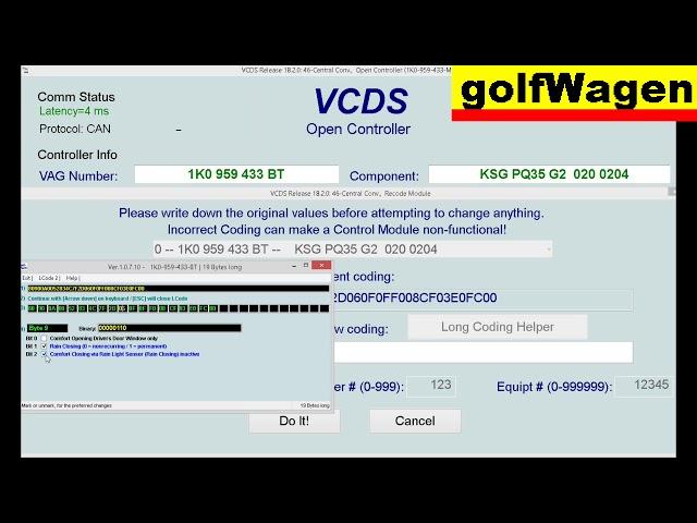 VW Golf 5 automatic close windows via rain sensor VCDS-VAG set