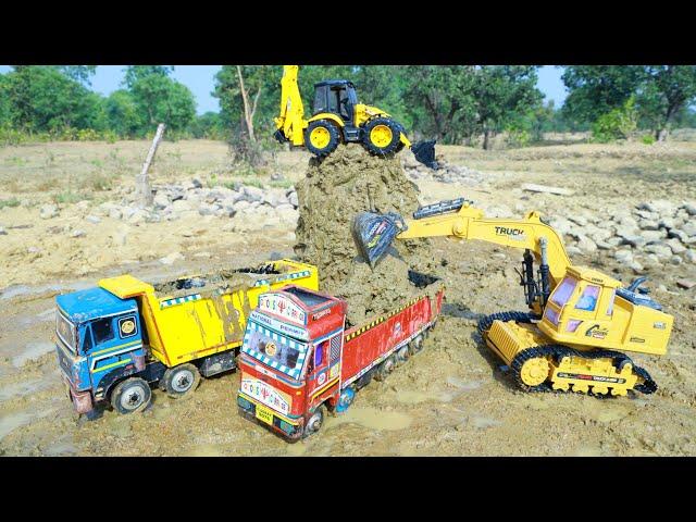 Jcb Mud loading in Truck | Tata Dump Truck Accident Pulling Out JCB Gadi ? Sonalika Tractor | CS Toy