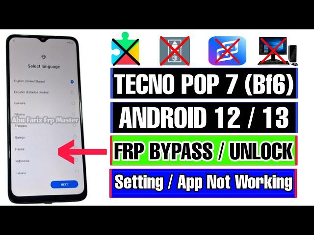 Tecno POP 7 FRP Bypass Setting Not Working | POP 7 BF6 Google Unlock Android 12 | App Not Working