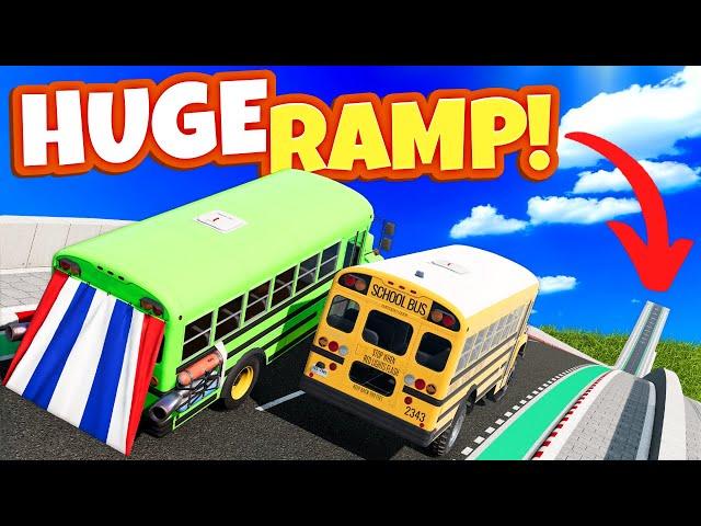 Can The NEW School Bus Survive a Big Ramp in BeamNG Drive Multiplayer?