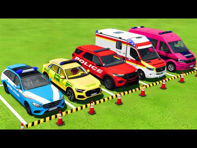 TRANSPORTING POLICE CARS & AMBULANCE EMERGENCY VEHICLES WITH MAN TRUCKS TO THE GARAGE ! FS22