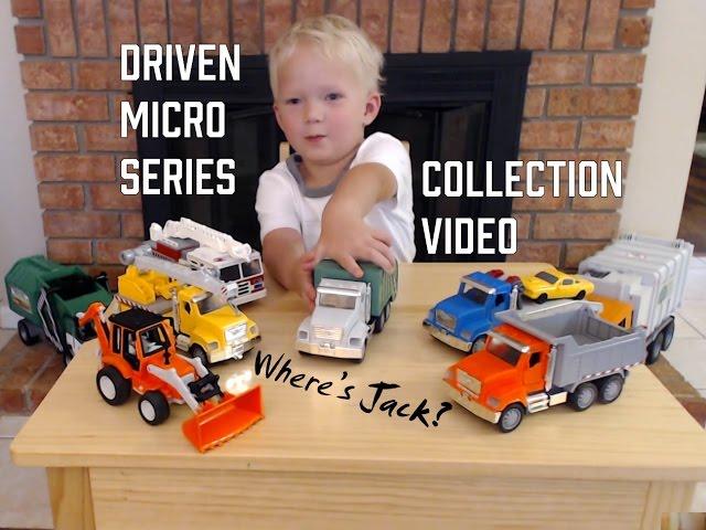 Toddler reviews complete Driven Micro Series Collection of toy trucks