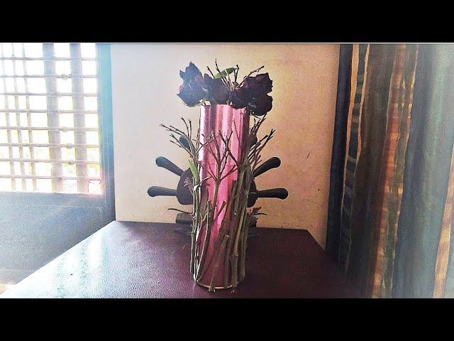 How to use waste bottle cover and dried plants stems for handmade craft🫣⁉️