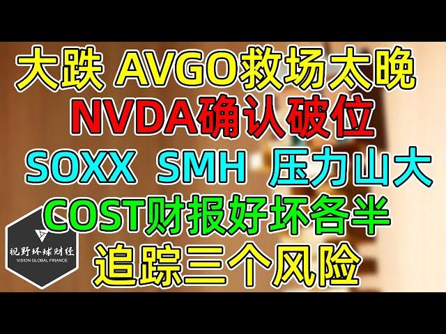 美股 大跌，AVGO救场太晚！NVDA确认破位！SOXX、SMH压力越来越大！COST财报好坏各半！追踪市场三个风险！