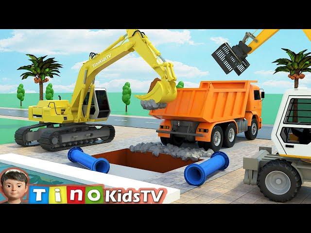 Excavator Hydraulic Hammer Drill & Clamp Trucks for Kids | Fountain Pipe Repair