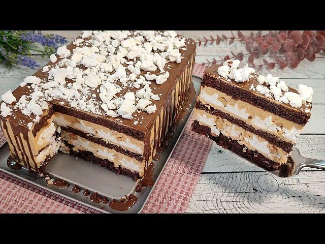 The famous unrealistically delicious SNICKERS cake with MERINGUE! One of the most delicious cakes!