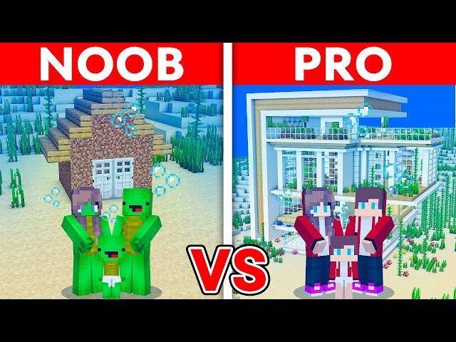 Mikey vs JJ Family - Noob vs Pro: Underwater House Build Challenge in Minecraft