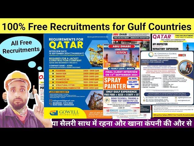 100% FREE Recruitments for Gulf Countries/ free food, accomodation & Patna Mumbai Delhi interview