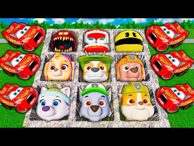 Water Pit Cleaning In Muddy Lightning McQueen & Big & Small Pixar Cars! Beam.NG Drive!