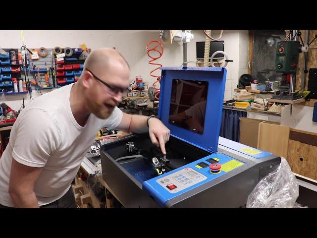 K40 CO2 Laser unboxing (deutsch) und erster Holz schneide Test "out of the box" - Überraschung!