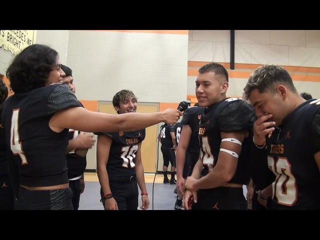 TIGERS QB Michael Cisneros interviewing teammate Joseph Rocha, Jose Abundis & Jaden Gonzalez