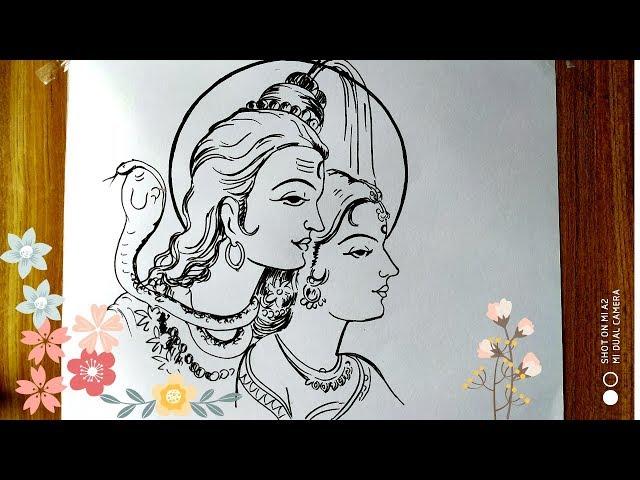 VERY EASY LINE ART MAA GANGA AND LORD SHIVA,HOW TO DRAW SHIV THAKUR AND GANGA MATA,DEVI MAA DRAWING