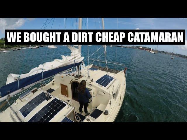 1] We Bought A DIRT CHEAP CATAMARAN With NO EXPERIENCE | TINY Sailboat Tour & Channel Intro