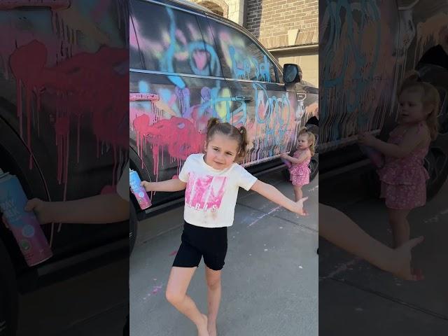 Lani and Mia spray painted dads truck then this happens #shorts