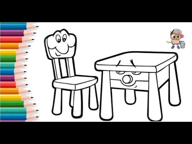 Coloring pages for kids CHAIR and TABLE. Cartoon-coloring. Learning colors.