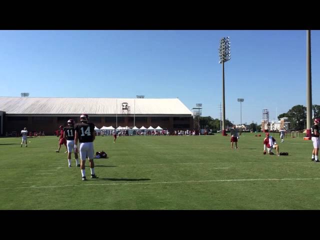 Watch Jacob Coker, Alec Morris, Blake Barnett, David Cornwell throw during practice. Alabama QB