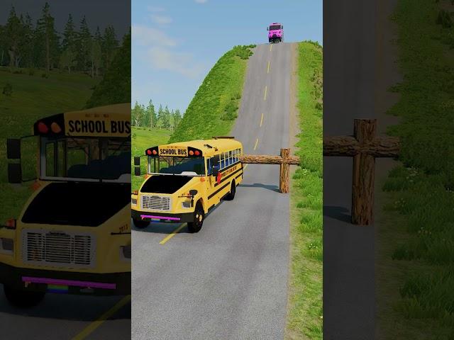 School Bus & Log Truck vs Log Trap - BeamNG.Drive #shorts #beamngdrive #bus