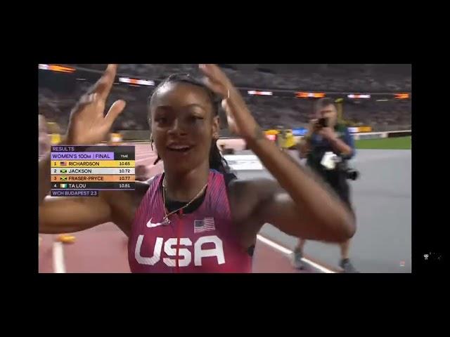 Sha'Carri Richardson wins the 100m in Budapest. August 21st, 2023