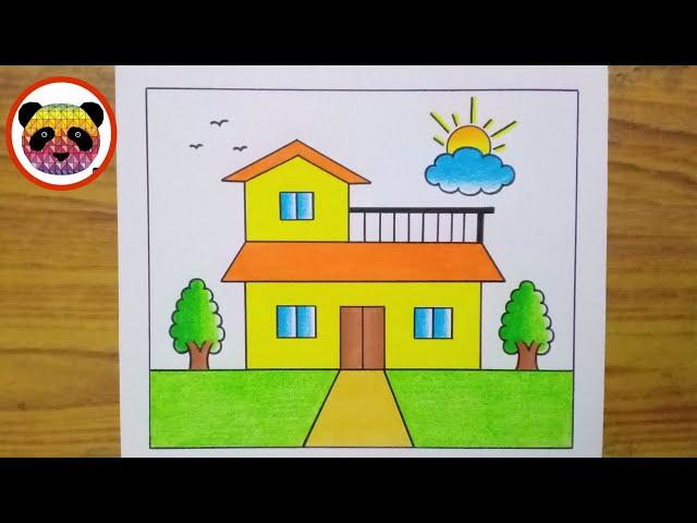 House Drawing / How to Draw a House / House Scenery Drawing Easy Step By Step / Ghar Drawing