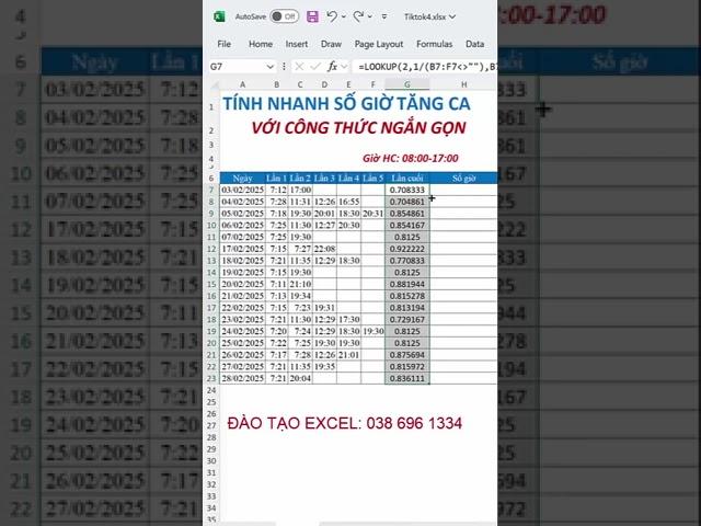 Tính và làm tròn số giờ tăng ca với công thức đơn giản #Shorts #excelformula #excel