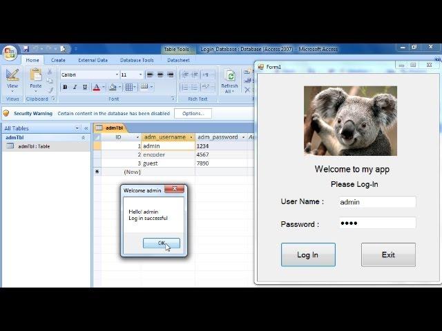 Visual Basic .Net Login Form Using Access 2007 Database And Play Sound Part 1/2