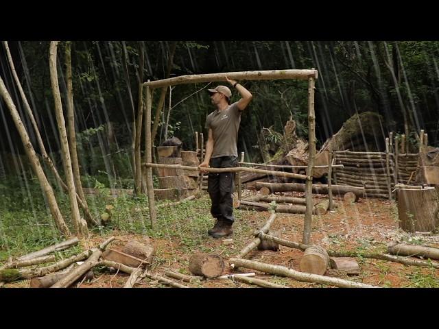 Bushcraft Camp in a Thunderstorm: Full Shelter Build