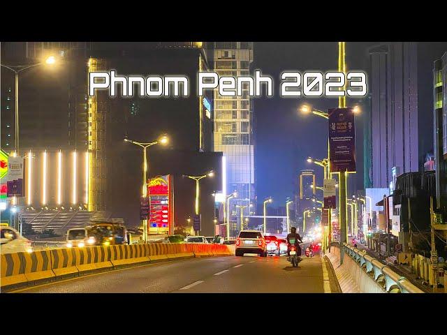 Scene Night Of Phnom Penh City Cambodia 2023 Street View