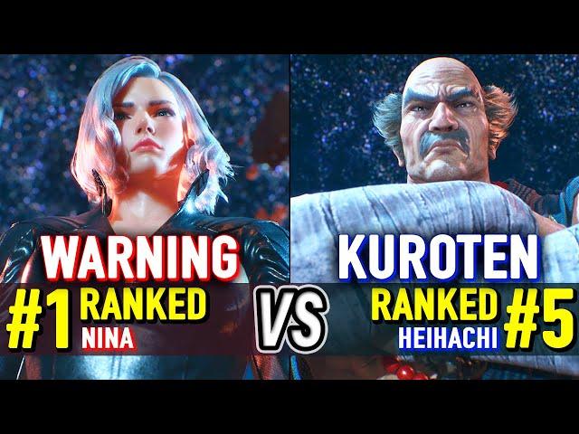 T8  WARNING (#1 Ranked Nina) vs KUROTEN (#5 Ranked Heihachi)  Tekken 8 High Level Gameplay