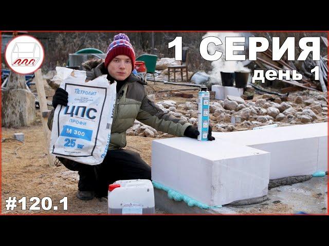 Строим одноэтажный дом из газобетона, 9*13 на УШП: первый ряд | 1 серия
