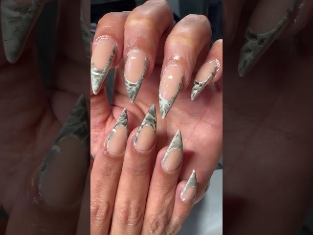 Marble French tip #chicago #marble #shorties #stilletonails #explorepage #nailsofIG