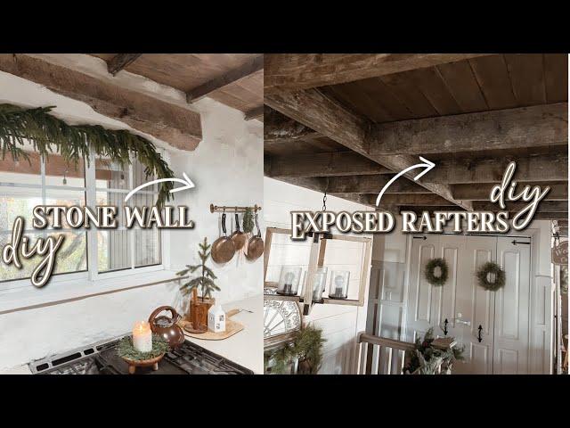 Creating Our Dream Cottage Kitchen  DIY Stone Wall | DIY Exposed Rafters