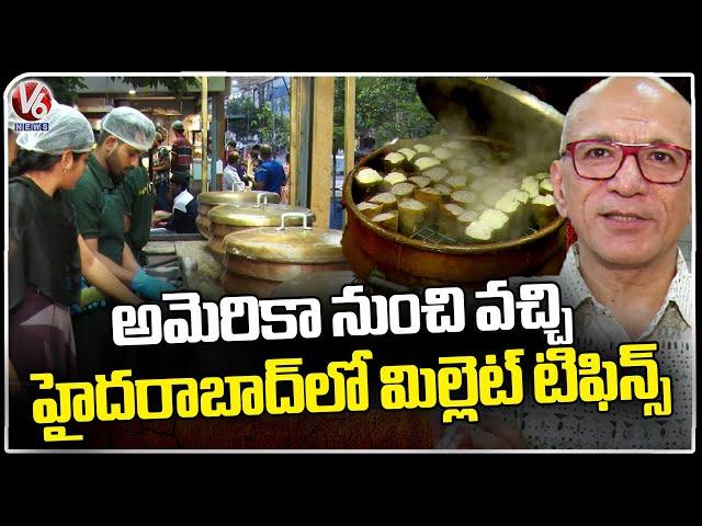 Man From USA Serves Best Millet Tiffins At JNTU Metro Station | Hyderabad | V6 News