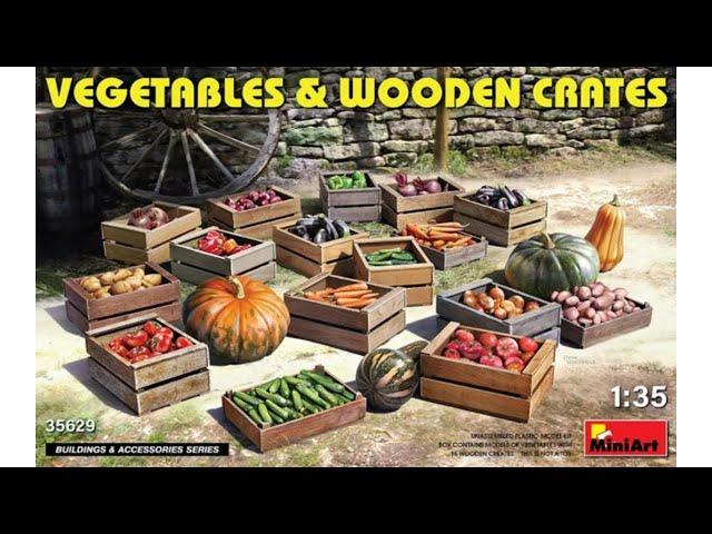 VEGETABLES IN WOODEN BOXES SCALE PLASTIC MODEL KIT Unboxing MINIART 35629 - 1/35