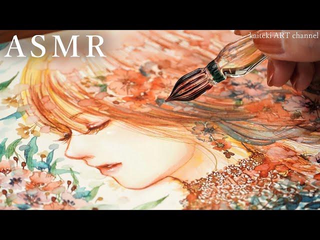 ASMR | SOUND and DRAWING by a beautiful glass dip pen and inks